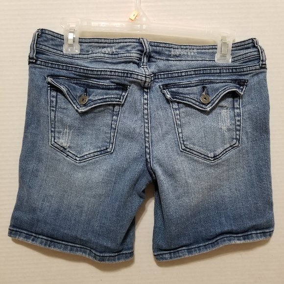 Charlotte Russe shorts 6 lightly distressed denim jean bermuda long whiskered - Picture 2 of 16